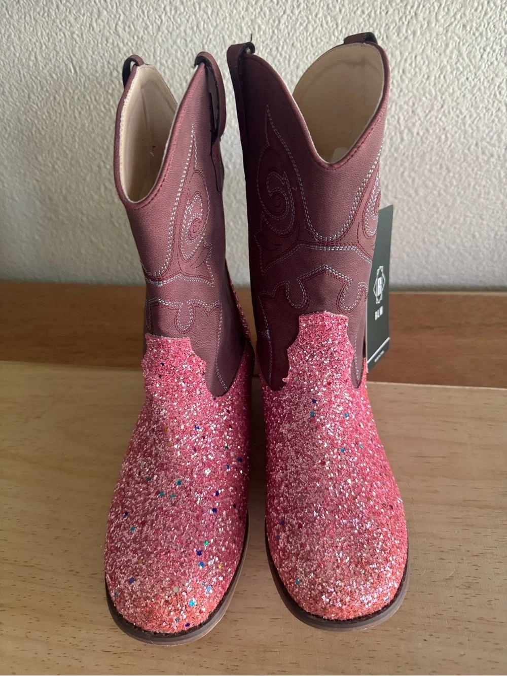 RLW Girls Pink Glitter Western Cowboy Boots Size 7